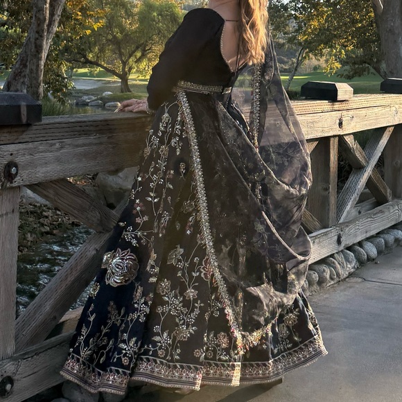 Navy Blue Embroidered Lehenga - custom long sleeves and padding - Picture 6 of 15